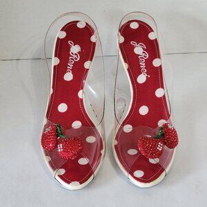 Vintage J. Renee Lucite and Polka Dot Cherry Gemstone Peep Toe Shoes -Size 8 1/2